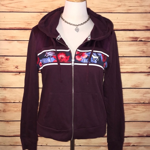 PINK Victoria's Secret Tops - BS PINK Black Orchid Tropical Full Zip Hoodie